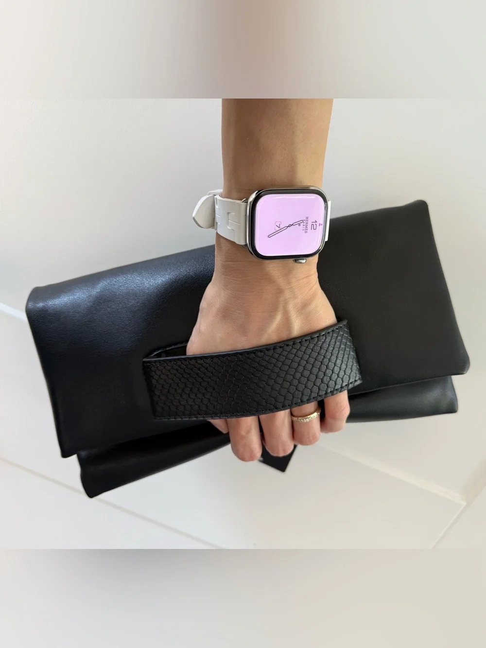 Elegant Black Foldover Chain-Strap Clutch